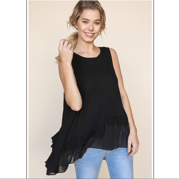 Sheer Ruffle Back Hi Lo Tank - Picture 3 of 12